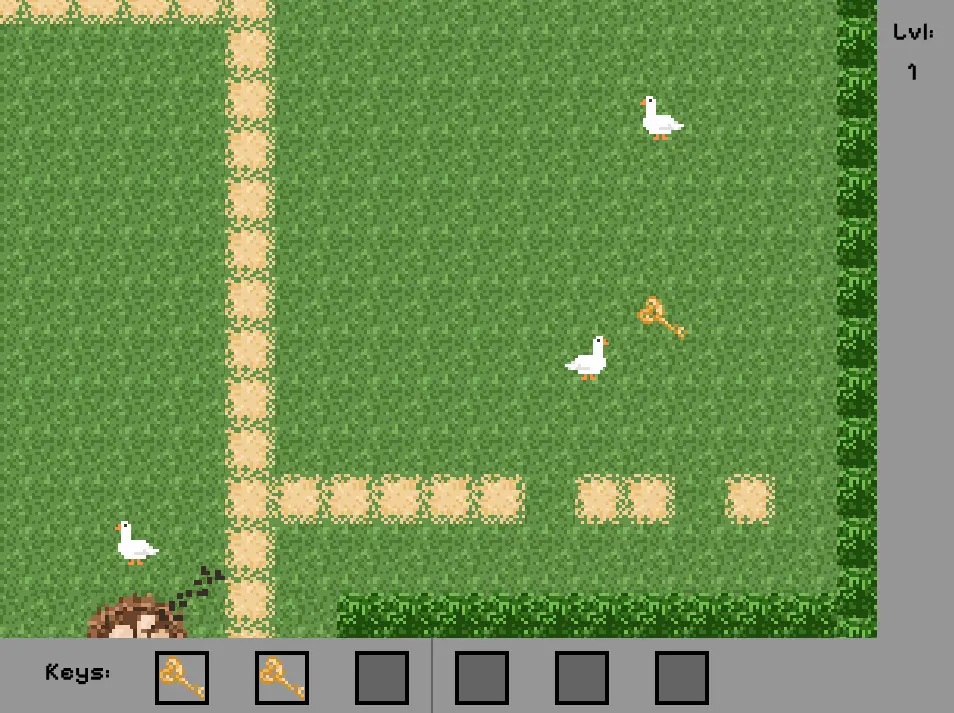 A screenshot of the game being played, the player is standing near a key